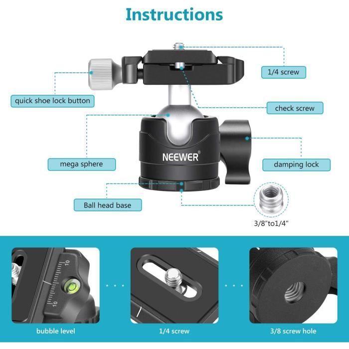 Rotule Pour Trépied - NEEWER - Profil Bas 28 Mm - Rotation Panoramique 360° - Plaque Arca - 6,6 Lb