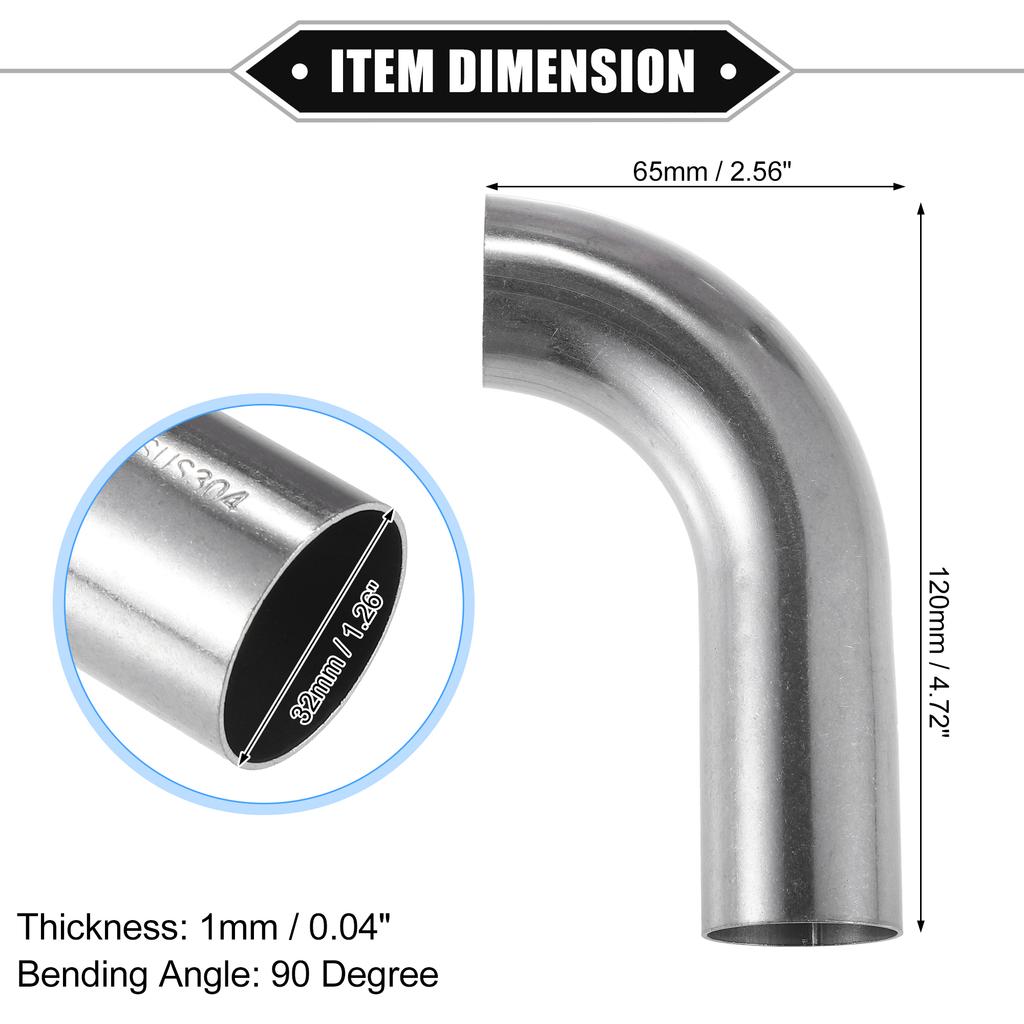 UXCELL 2 Stück 19mm 25mm 32mm 38mm 63mm 90° Bogen Winkelrohr Schlauchrohr DIY Auspuffrohr Lufteinlassrohr für Auto 304 Edelstahl