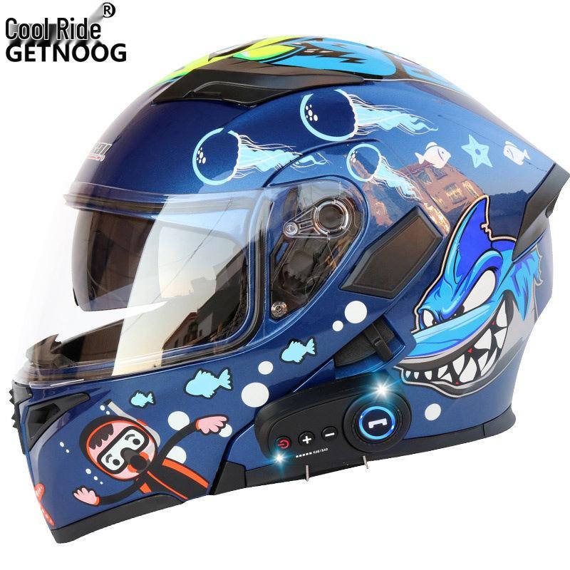 Cool Ride Treasure Bluetooth Full-Face Flip-Up Motorcycle Helmet with Dual Lens and FM Radio