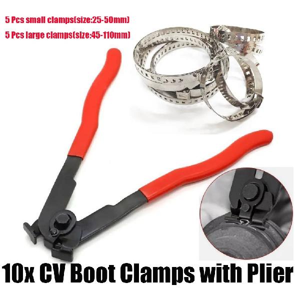 CV Joint Axle Boot Clamp Pliers With 10 Axle Boot CV Joint Bands Stainless Steel