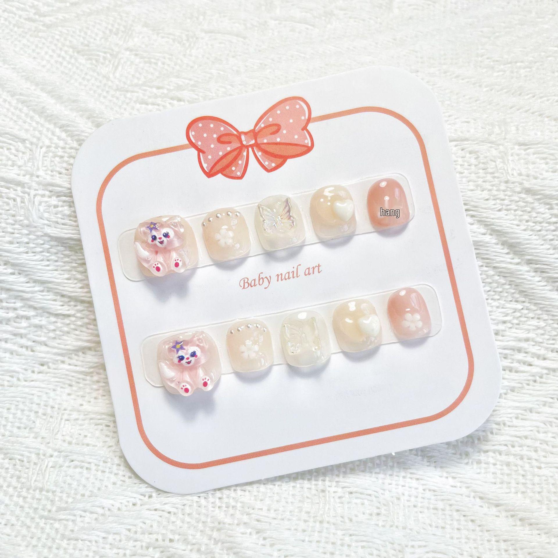 LinaBell Kids Wearable 3D Bowknot Short Nail Stickers - Handmade