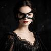 1pc Half-Face Cat-Eye Costume Mask for Women, Black Faux Leather Cat Mask for Masquerade, Halloween Party, And Cosplay