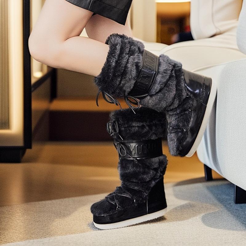 Fashion Waterproof Snow Boots Women's 2025 Winter New Thickened Thermal Sleeve Cotton Boots Non-slip and Wear-resistant Moon Boots