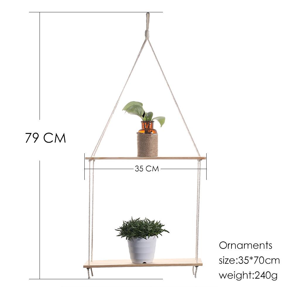 Handwoven Cotton Rope Wall Hanging - Bohemian Plant Shelf with Wood Board, Natural Fiber Decor for Living Room & Bedroom