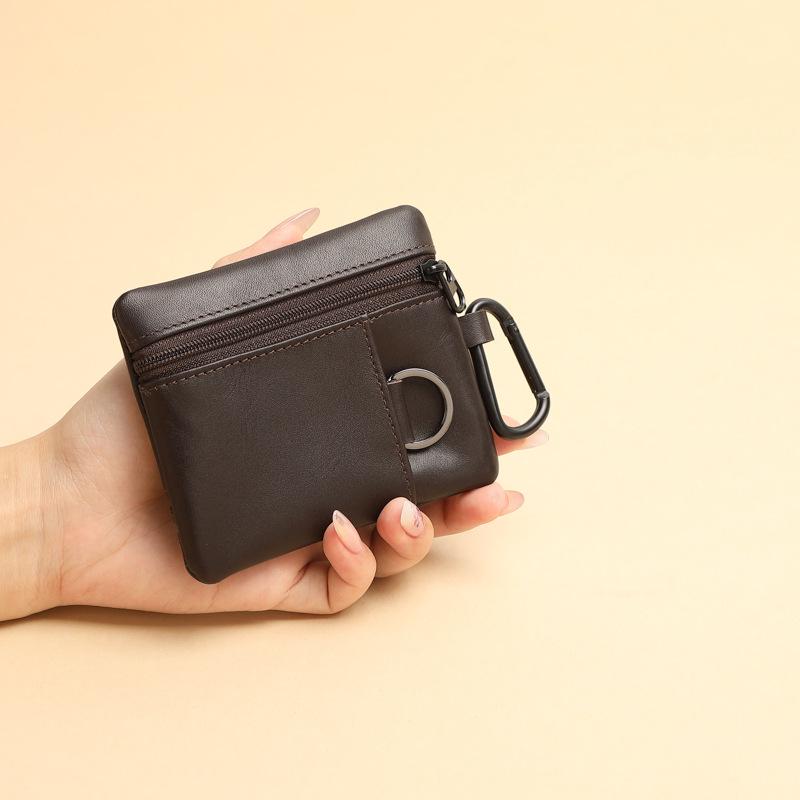 

Кошелек для монет из натуральной кожи, брелок и держатель для карт с поясным зажимом кофейный