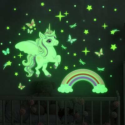 Cartoon Rainbow Cloud Unicorn Glow Wall Stickers Cute Decoration for Bedroom Girls Gift Home Decor Living Room Wall Decals