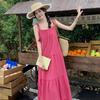 Bright Summer Vacation Dress Plus Size Womens Rose Red Tassel Camisole Beach Dress