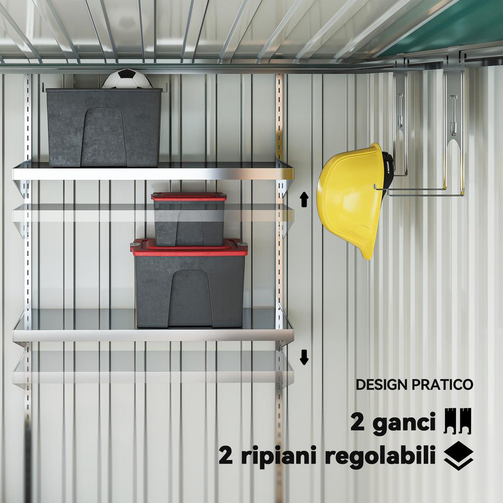 7 X 5ft Galvanised Metal Shed, with Sliding Door - Green