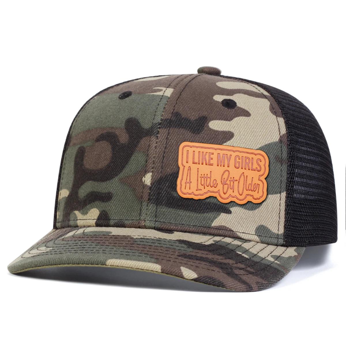 

Unisex I LIKE MY GIRLS Letter Leather Label Baseball Net Caps Adjustable Casual Hats Spring and Summer Outdoor Sunscreen Hat камуфляжний