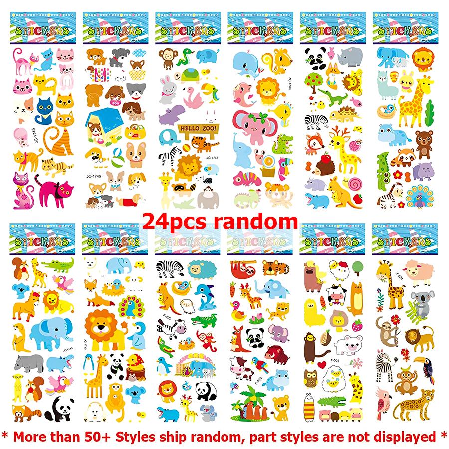 6-24pcs Cartoon Animal Styles Bubble Stickers 3D Cartoon Creative Self-adhesive Graffiti Stickers Student Reward Stickers
