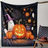 Happy Halloween Soft Flannel Blanket  Bat Design with Ghost & Jack-O'-Lanterns, Perfect for Bed, Couch, Office, and Travel
