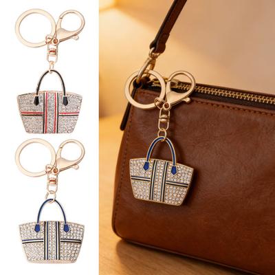 Tote Charm Keychain Rhinestone Enamel Tote Bag Charm with Key Ring Sparkly Handbag Keychain Purse Charm Gift for Women Girls Friends