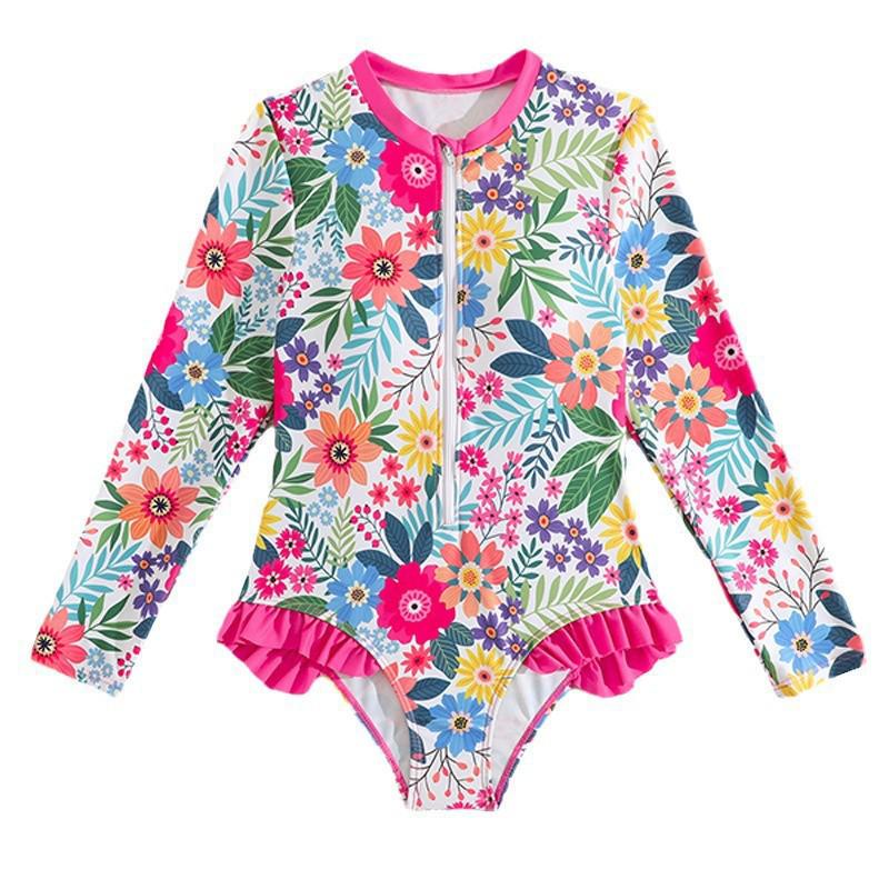 2024 New Long Sleeve Printed Bikini for Girls - European & American Style Swimwear for Seaside Vacations