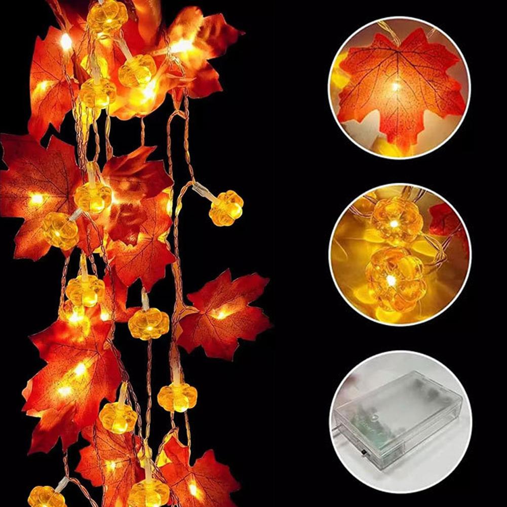 1.5m/3m Maple Leaves Pumpkin LED Light String Thanksgiving Day Fairy Lights Garland for Autumn Wedding Holiday Party Garden Decoration Lights