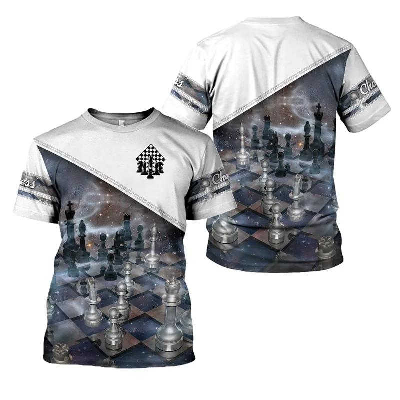 Summer Round Neck 3D Print CHESS Pattern Top Fashionable Casual Short Sleeved Men's T-shirts