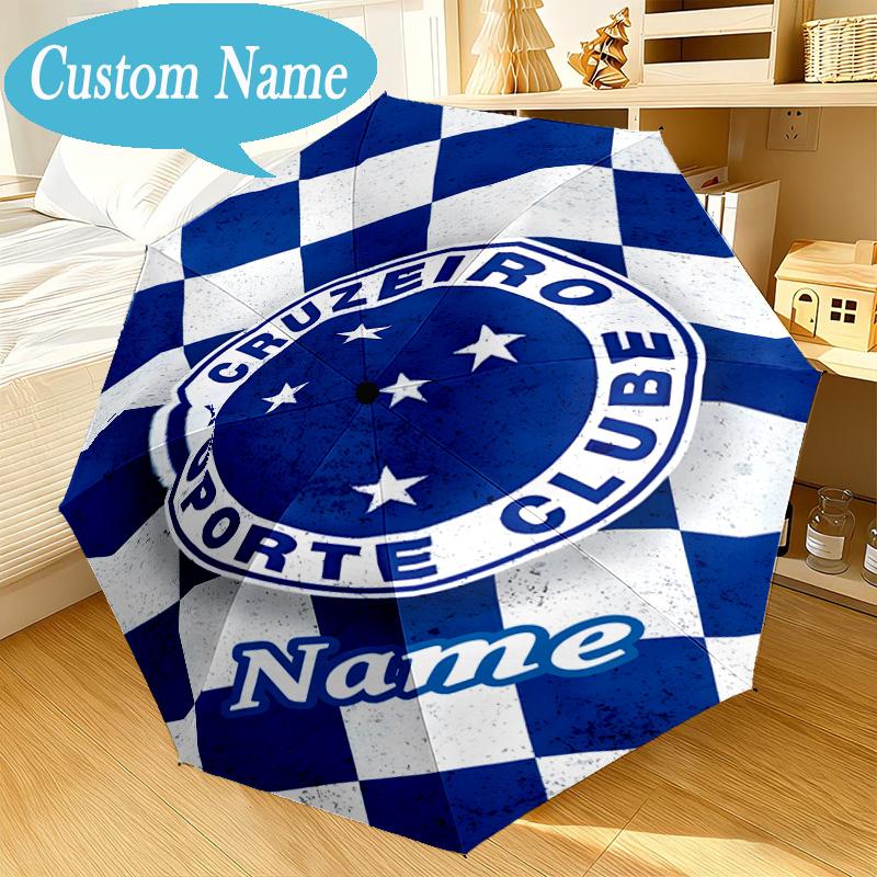 Custom Name Umbrella Cruzeiro FC Crest Umbrella 8-Frame for Travel, Camping, Casual Lightweight Portable, Essential for Family Gifts