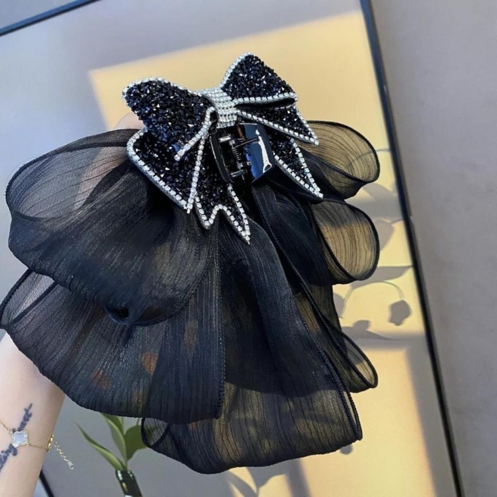 Girls New Korean High-end Feeland Back Head Curly Hair Accessories Women's Version Mesh Multi-layer Bow Hair Clip  Hair Claw