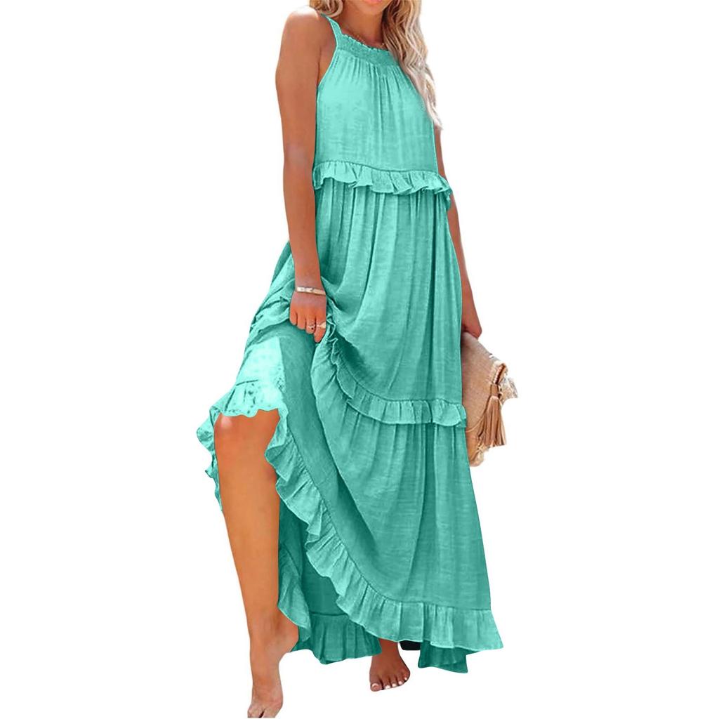 Damen Sommer Langes Kleid Big Swing Strandkleid