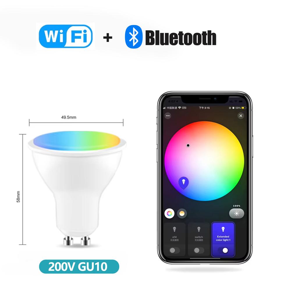 Smart Light Bulbs Wifi Bluetooth E27 E14 GU10 Color Changing LED Bulb Alexa Google Home Lamp Voice Tuya APP Control Music Rhythm