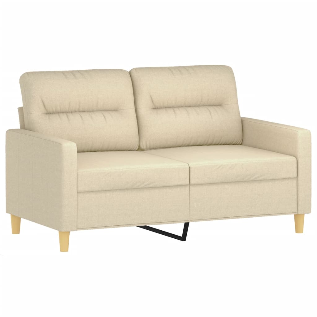 2 Seater Sofa with Decorative Cushions Cream 120 Cm Fabric