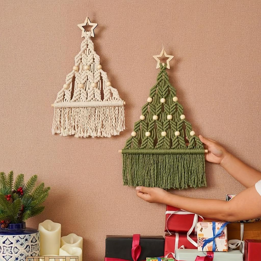 Macrame Christmas Tree DIY Kit, Green & Beige, Festive Wall Decor, Perfect Holiday Gift.