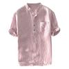Men's Baggy Stripe Cotton Linen Short Sleeve Button Pocket T Shirts Tops Blouse