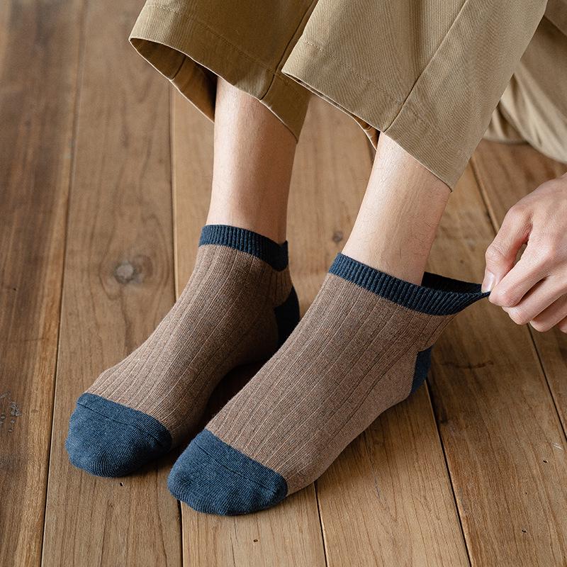Herren Farbkombination Baumwoll-Knöchelsocken - Schweißabsorbierend, Geruchshemmend, Doppelte Naht, Dünn für Frühling/Sommer.
