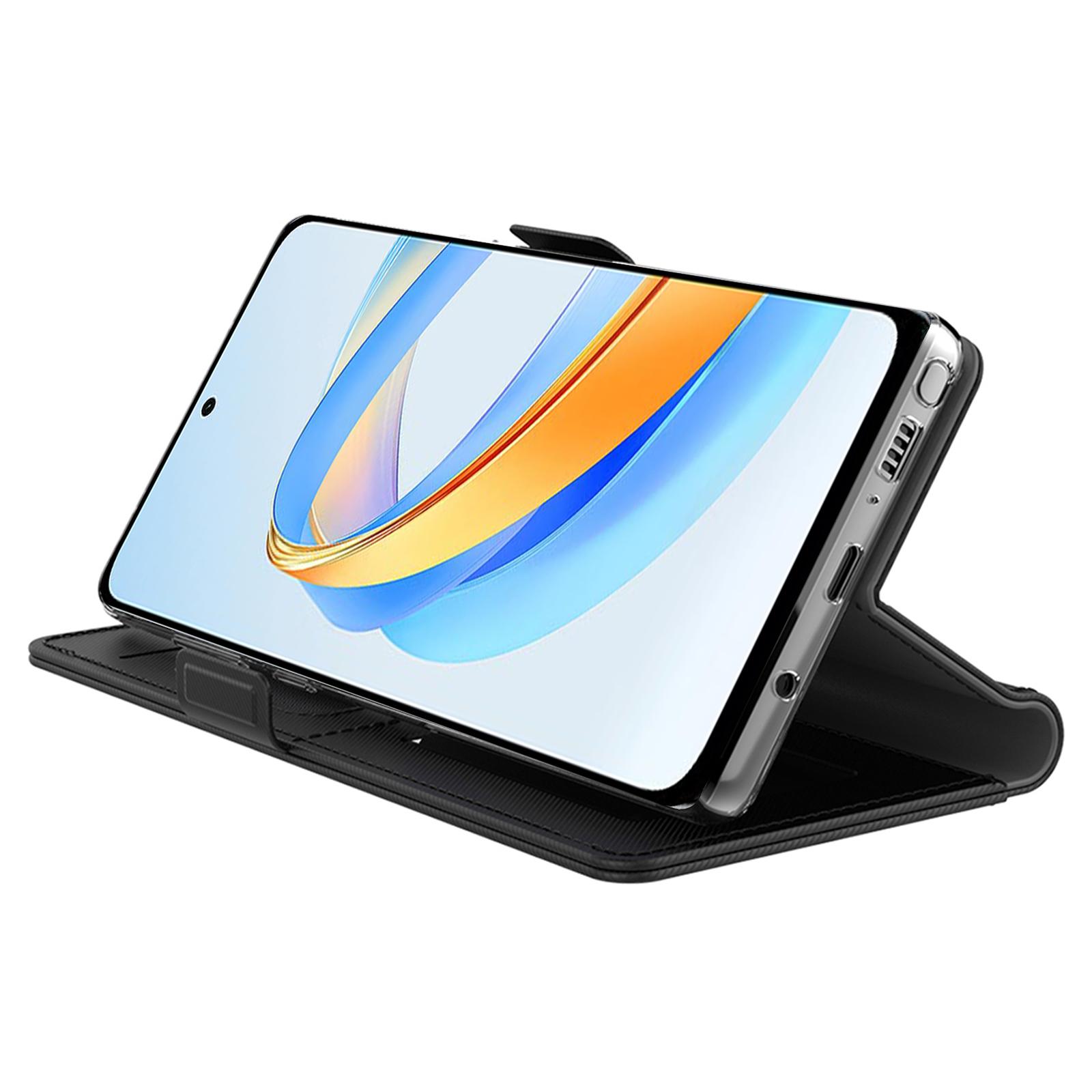 

For Honor 400 Pro 5G (Global) Case Stand PU Leather Phone Cover Card Holder Mirror Black