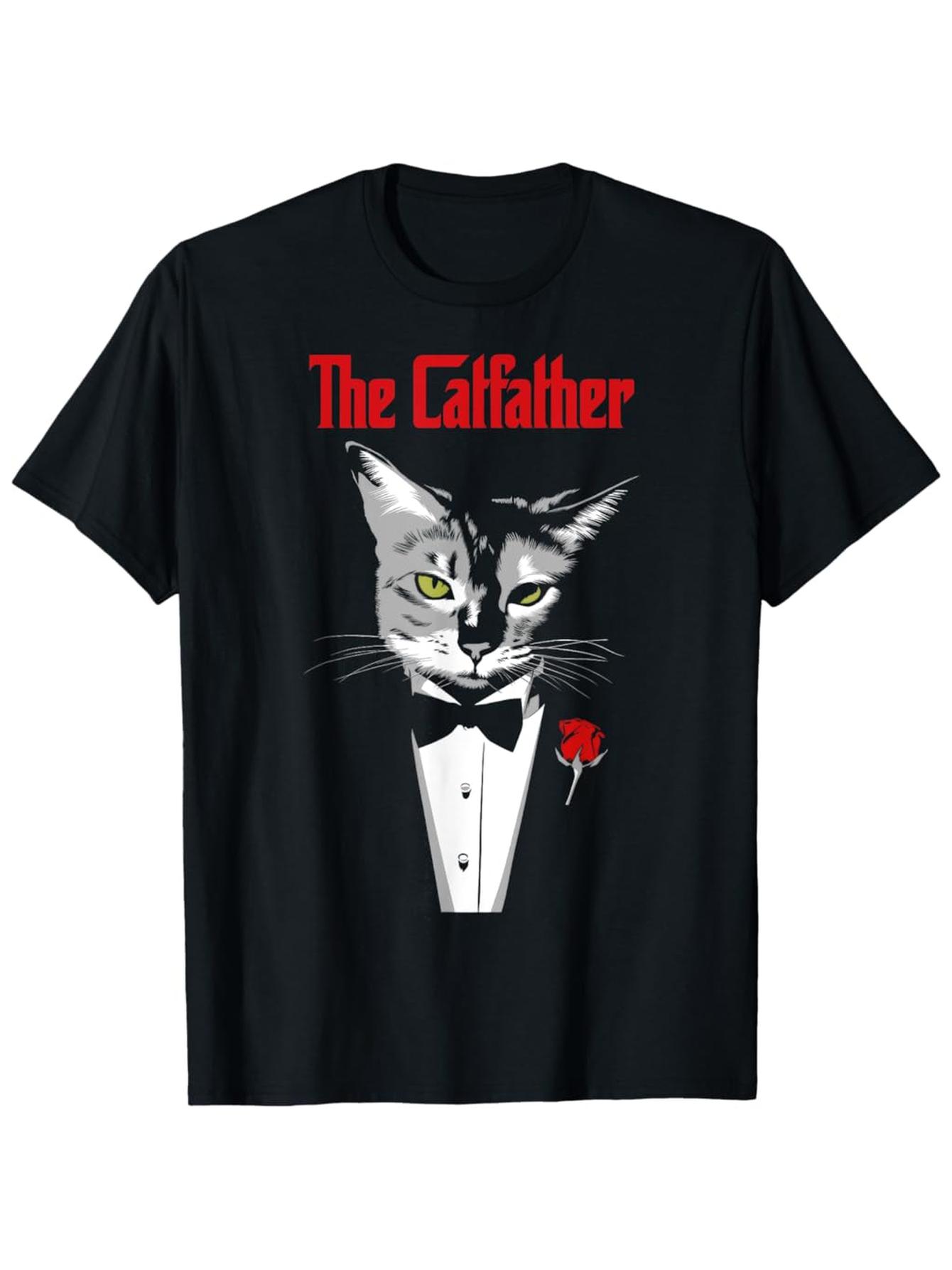 

The Catfather Cat Daddy Funny Fathers Day Gift TShirt 100 Cotton ONeck Short Sleeve Summer Casual Mens Tshirt Streetwear 4XL