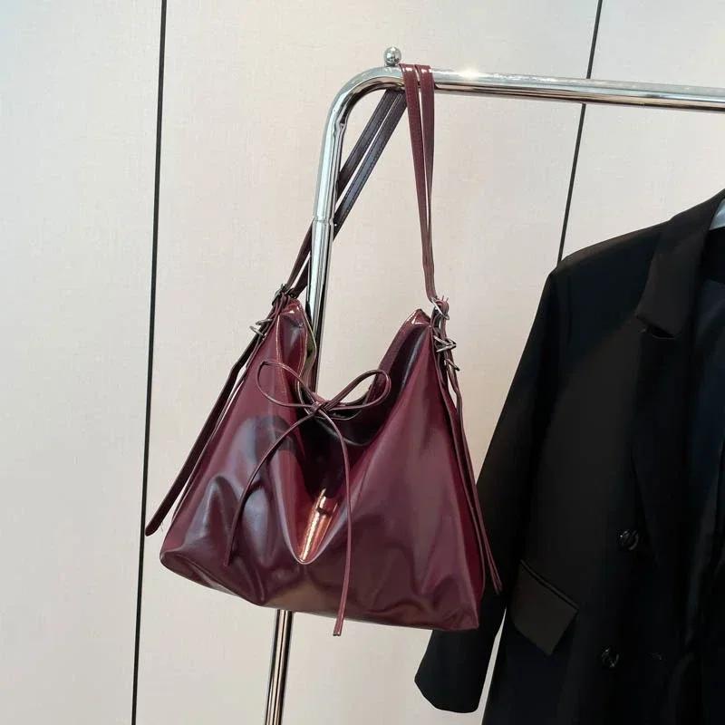 PU Bow 2026 High Quality Tote Bag Buckle Solid Color Fashi Women's Handbag High Appearance Soft Simple Versatile Shoulder Bag