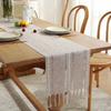 Rustic Farmhouse Style Linen Table Runner, Boho Handmade Tassel, Embroidered Table Runners for Party, Wedding and Dining Decor