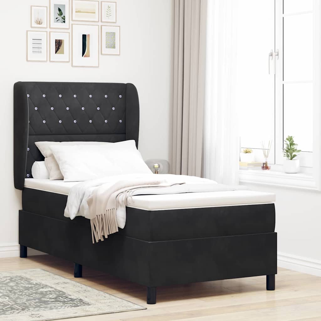 Box Spring Bed with Mattress Black 190 X 90 Cm Velvet