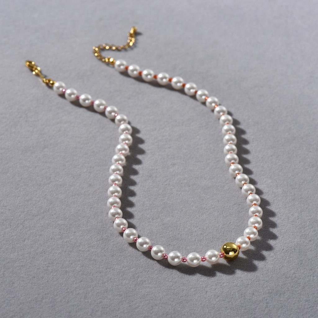 Premium Copper Plated 18K Real Gold Pendant Retro Light Luxury White Powder Size Pearl Collarbone Chain Temperament Necklace