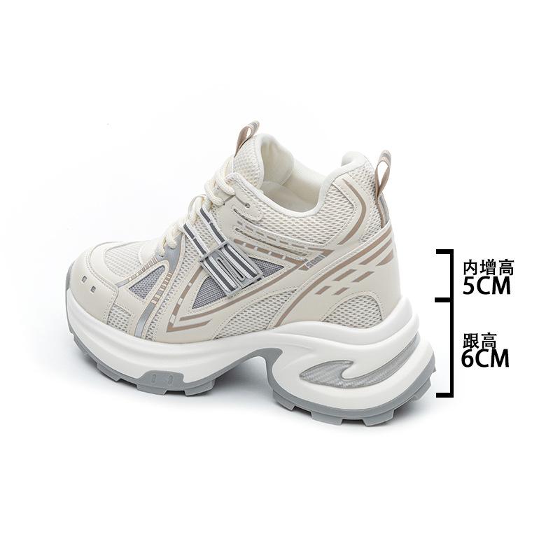 12cm2025 Summer Explosion Korean Version Invisible Inner Height Increase Women's Shoes White Shoes Thick-soled Breathable Sports Shoes Women