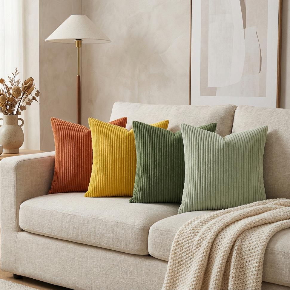 Solid Color Simple Corduroy Pillowcase 2026 New Living Room Sofa Cushion Decoration Pillowcase Cover