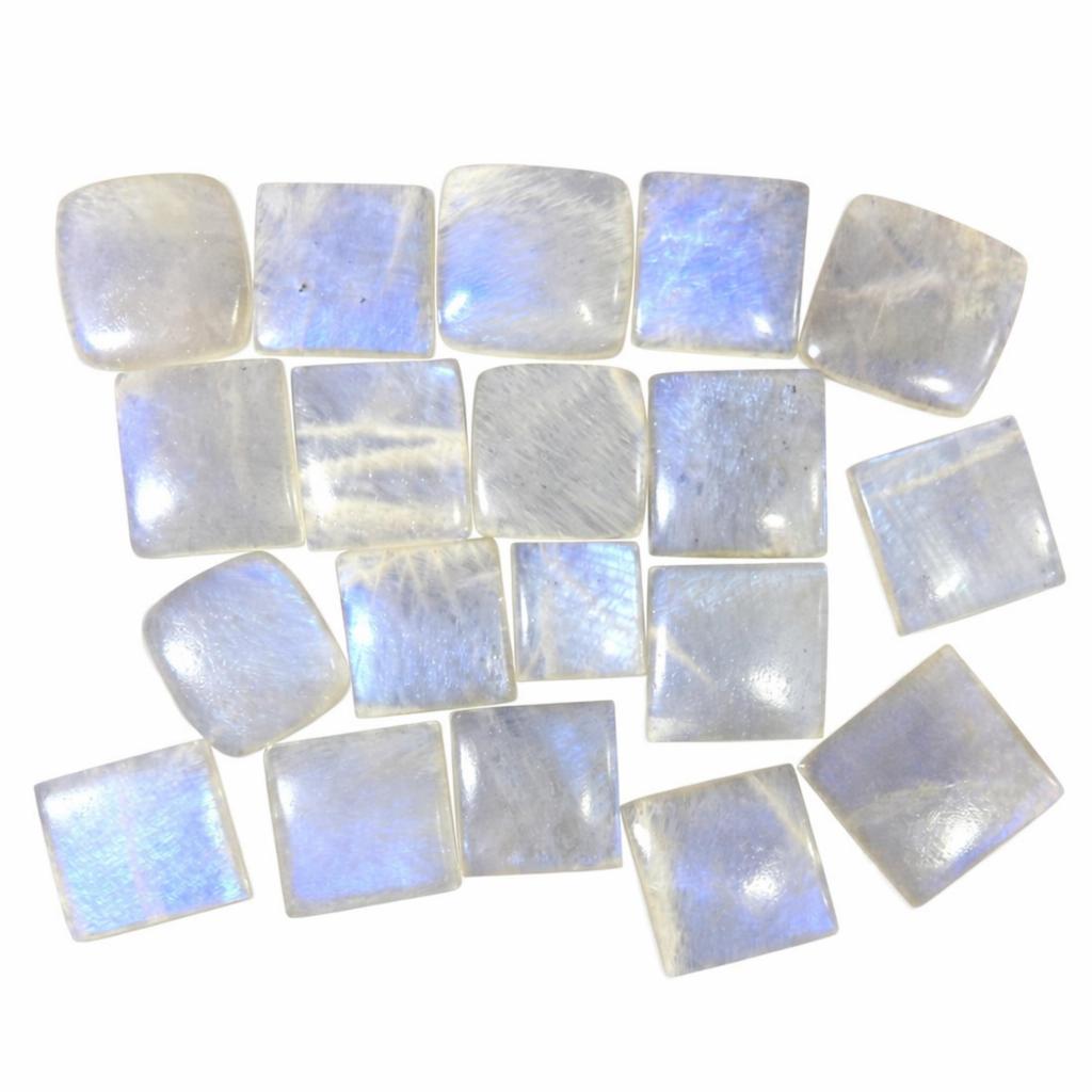AAA White Rainbow Moonstone Cushion Cabochons (20–35mm) – Natural Moonstone Gemstone, Handmade Loose Stone for Jewelry Making