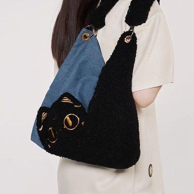 Autumn Winter Women's Bag Lamb Wool Large-capacity Denim Splicing Shoulder Messenger Bag