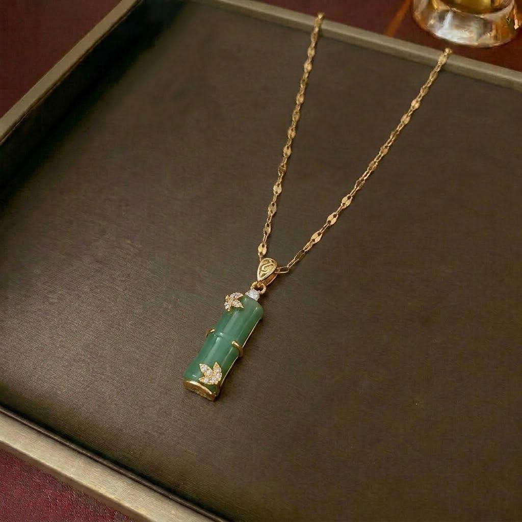 Emerald Japanese-Korean Retro Bamboo Titanium Steel Clavicle Necklace for Women