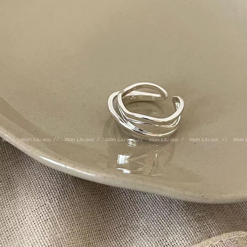 2024 Luxury Geometric Double-Layer Wave Ring for Women - High-End Niche Style