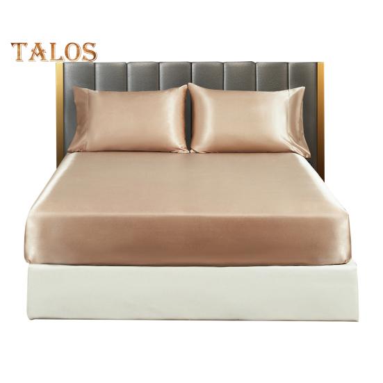 Solid Color Satin Sheet Glossy Bed Sheet Pillowcases Wrinkle-Free Cooling Silky Fitted Sheet Pillow Cover for Twin Full Queen King Size