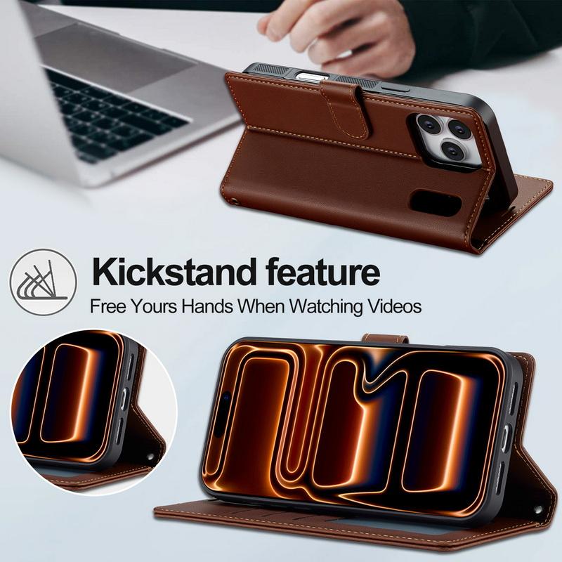 Magnetic Flip Wallet Case For iPhone 17 Pro Max iPhone 16 15 14 13 Pro Max 12 11 Air Luxury PU Leather Card Slots Phone Holder Cover