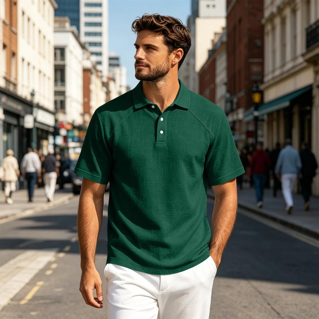 Mens Polo Shirts Short Sleeve Lightweight Cotton Linen Collared Casual Dress Shirts for Men Golf Polos for Men