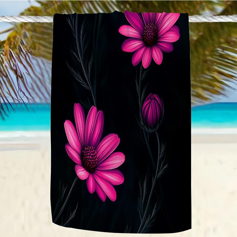 1pc Floral Beach Towel Pink Daisy Pattern Bath Towels Soft Microfiber Fabric Unisex Oversized Towel for Swimming Travel Camping