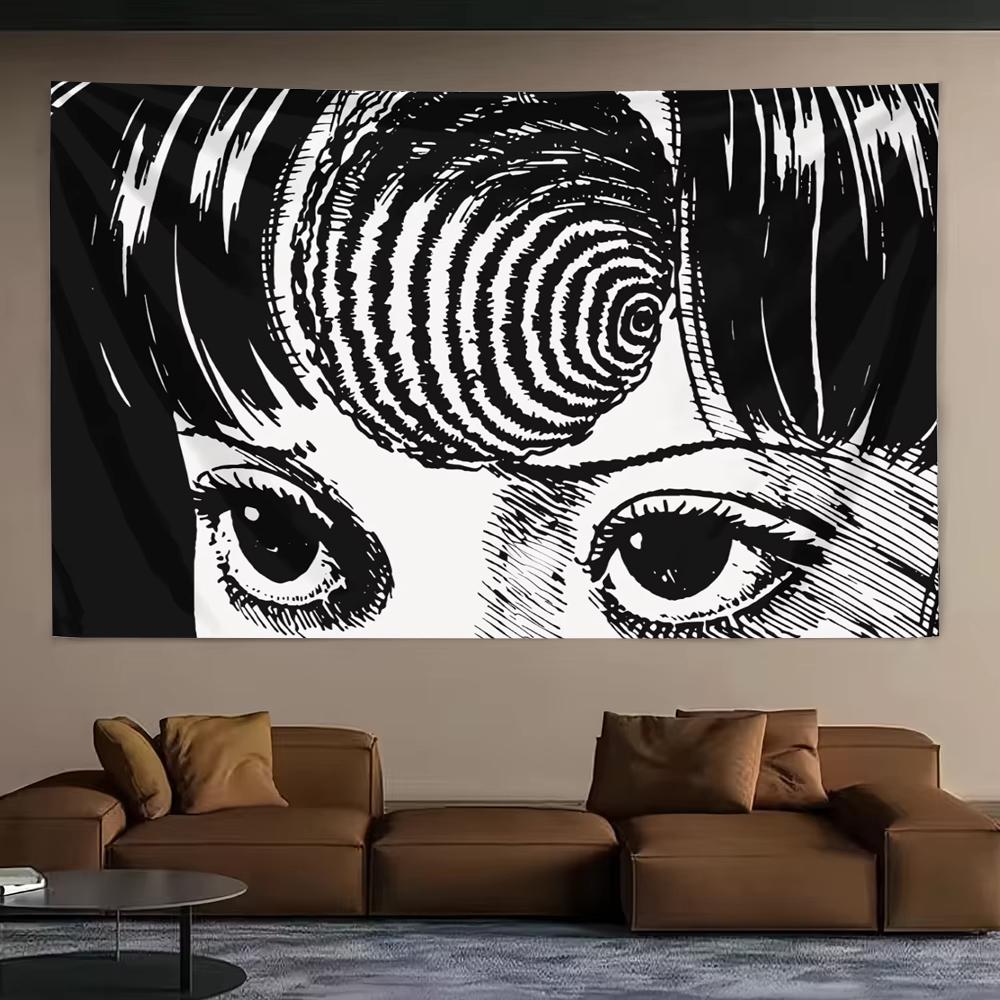 Black White Anime Tapestry Wall Art Gothic Decor Hanging Cloth Cool Room Stuff Tapestry Room Decoration Items Wall Backdrop 100X70CM