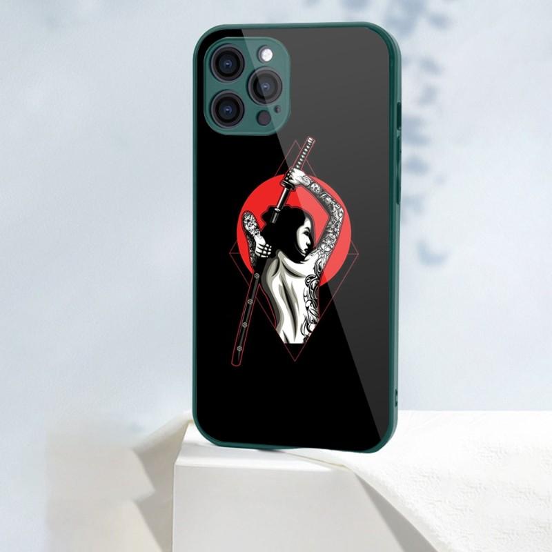 Samurai Gril Women Phone Case For IPhone 14 13 12 11 Pro Max X XR XS 8 7 Plus Liquid Glass Color Phone Cover