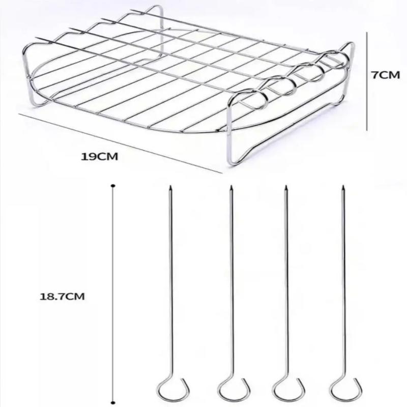 1set 430 Stainless Steel Air Fryer Rack With 4 Roast Meat Picks Grill Air Fryer Accessories Cooking Rack Kitchen Accessories