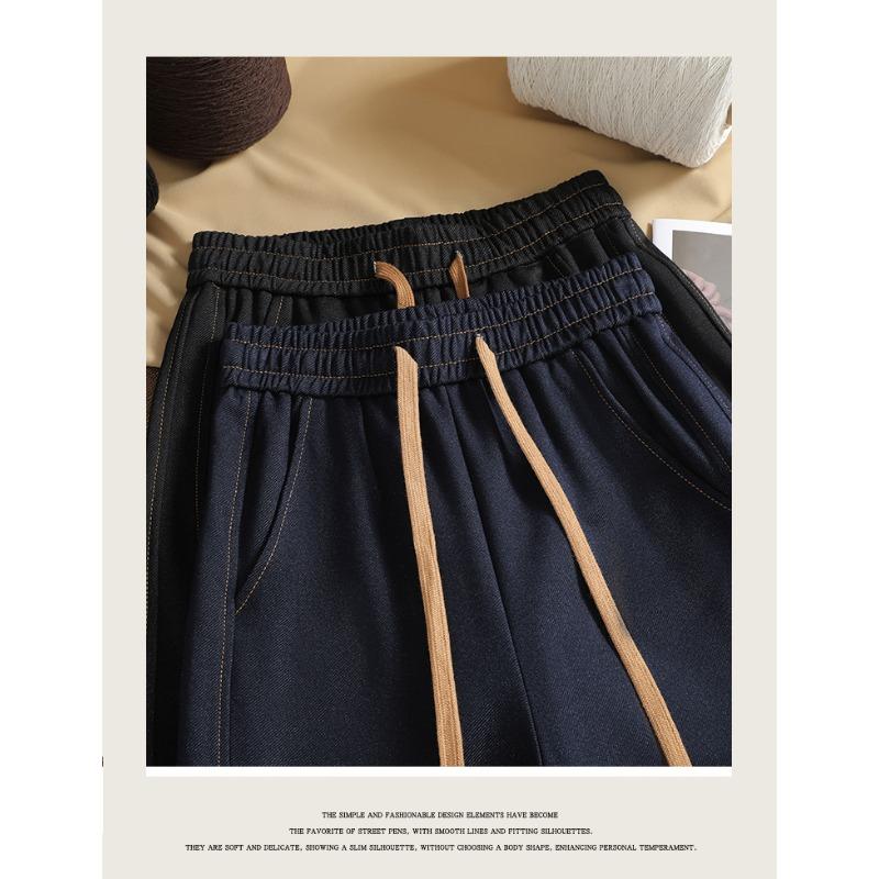 DIMANAF 2025 Autumn Winter Plus Size Women Pants Lady Long Pants Oversized Loose Casual Jeans Bottoms Thick Knitted