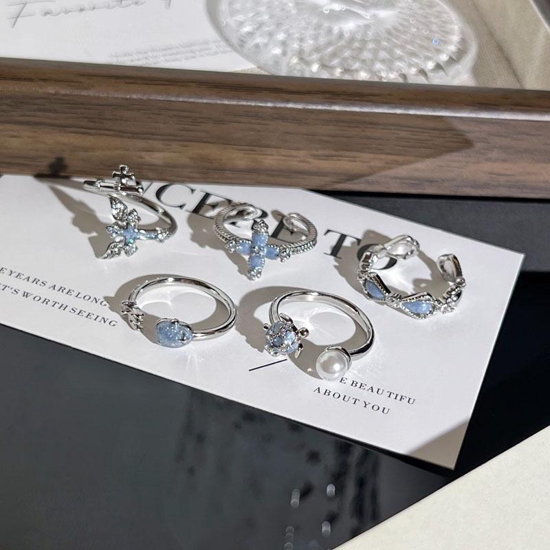 Modern Blue Glaze Crescent Ring: Stackable, Elegant & Versatile for Women