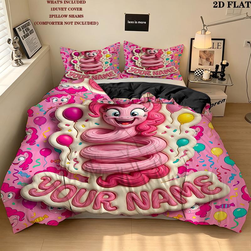 Custom Name,Pinkie Pie Pattern Bedding Home Decoration Birthday Gift ( 1 duvet cover + 2 pillowcase, without core),fan merchandise.