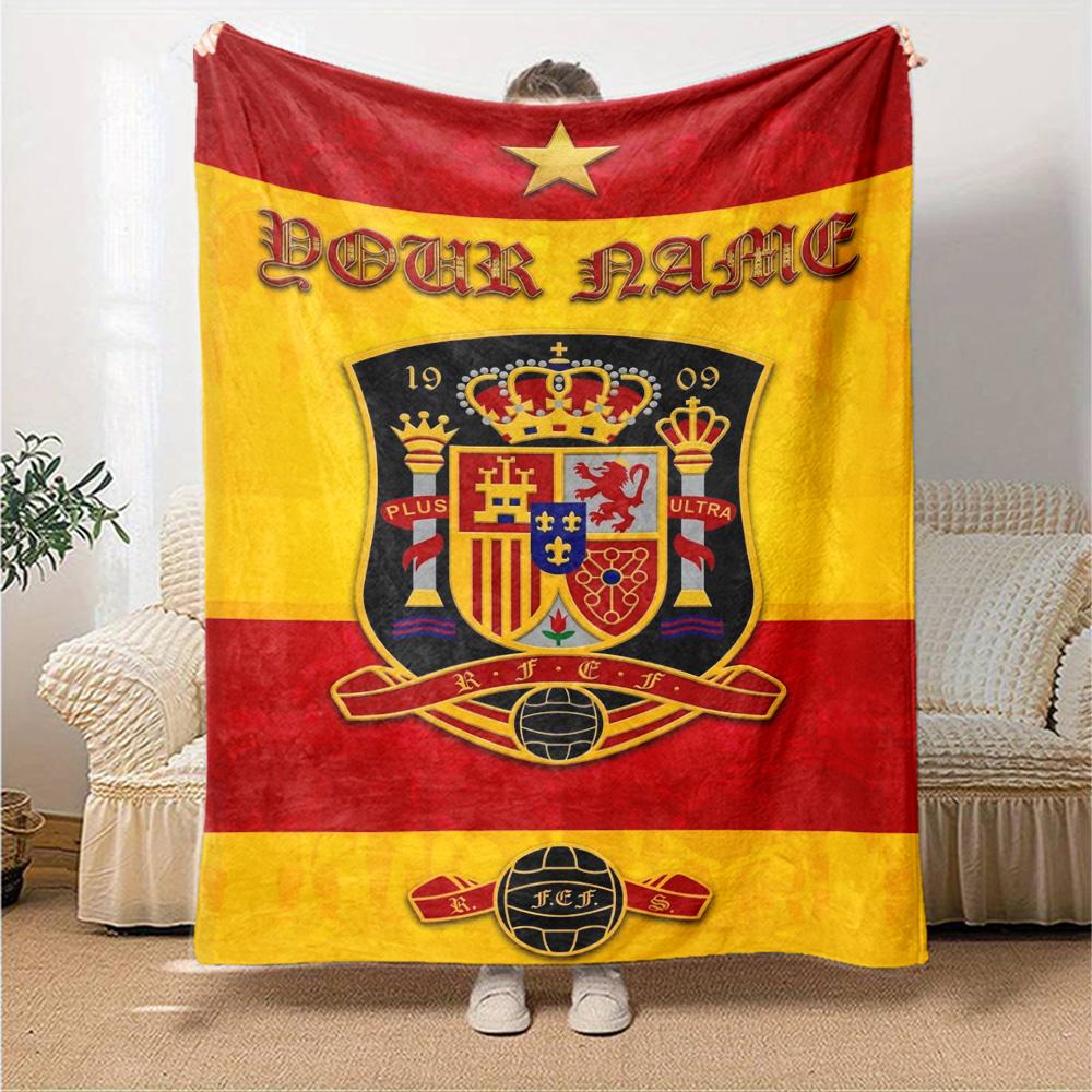 Name Custom Spain Football Print Flannel Blanket High Quality Warm Comfortable Cover for All Seasons Perfect for Gifts Home Decor